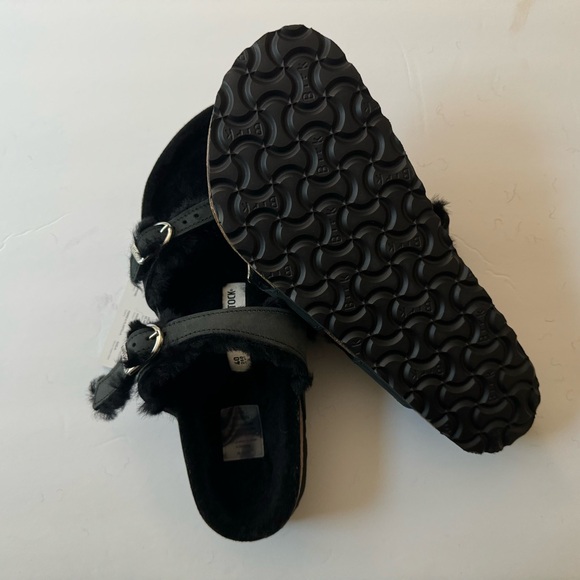 NWT Birkenstock Made in Germany Mayari Shearling Sandals - Leather black 864sn - Picture 6 of 10